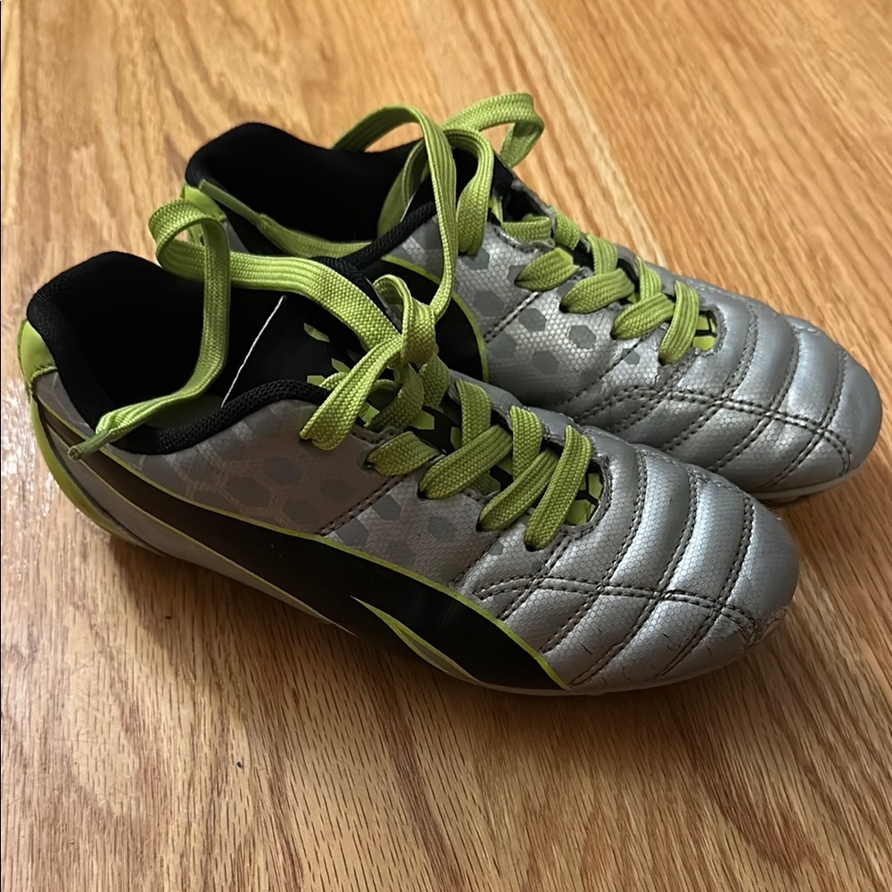 Puma Metallic Silver and Lime Green Cleats